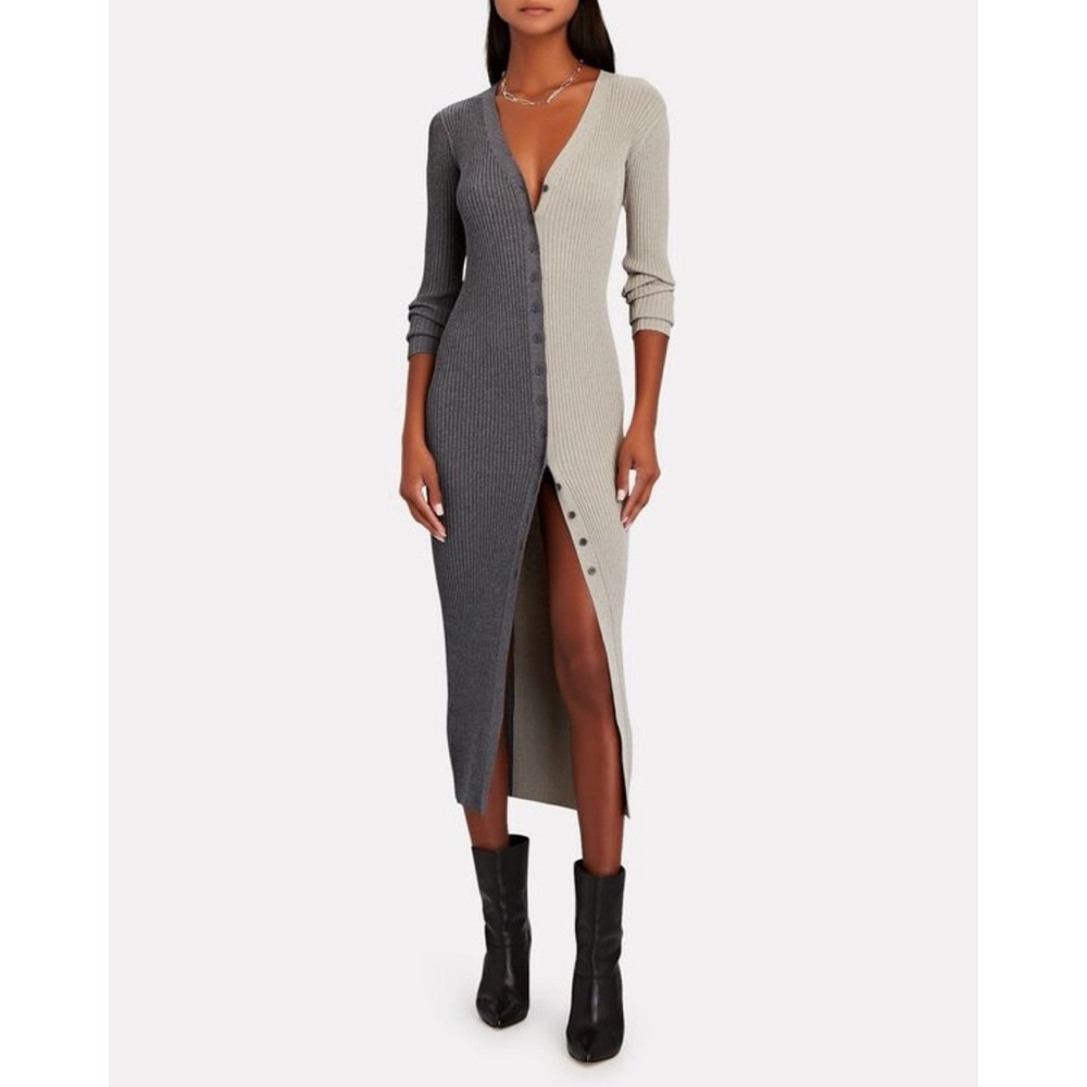 Staud Shoko Colorblock Body-Con Sweater Dress Grey Women’s Size M